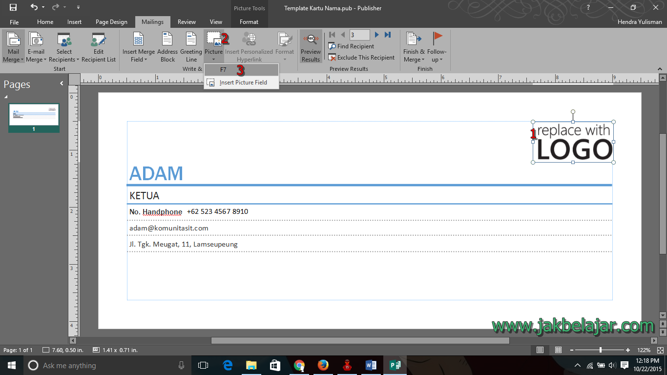 Membuat Mail Merge Gambar | membuat mail merge berisi gambar pada publisher jak belajar Membuat Mail Merge Gambar | membuat mail merge berisi gambar pada publisher jak belajar