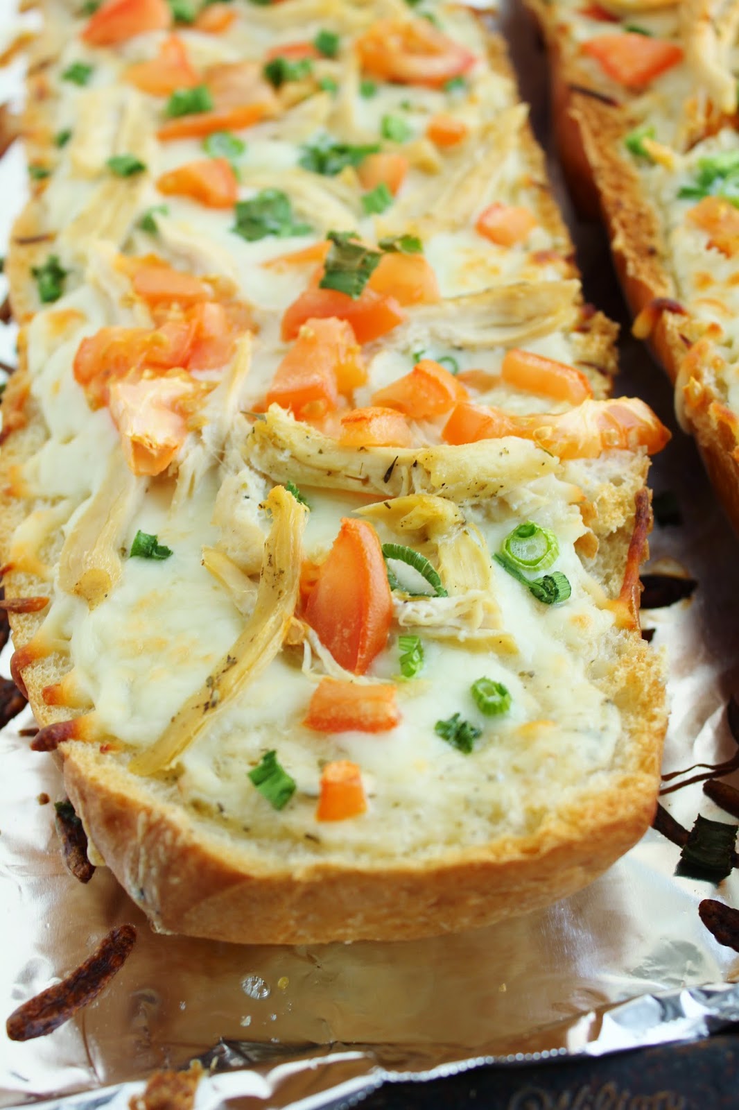 Pesto Chicken Alfredo French Bread Pizza