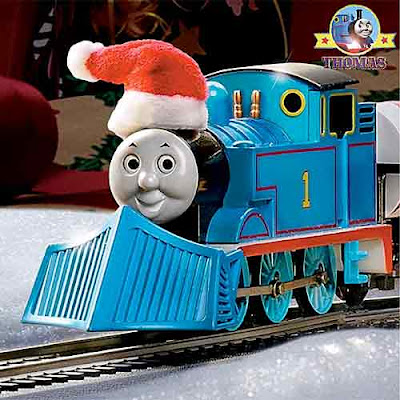Dressed in cheerful red and white Christmas Santa Claus hat Thomas the Train scale model HO Bachmann