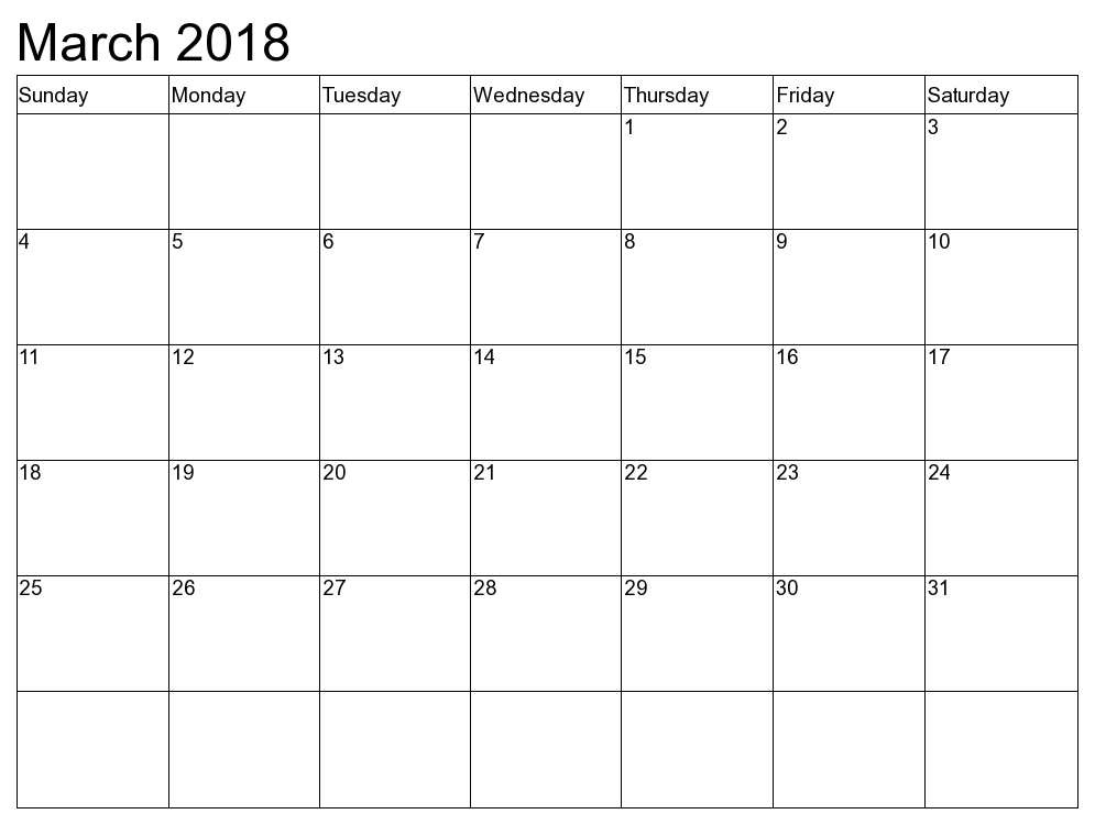 march printable calendar 2018