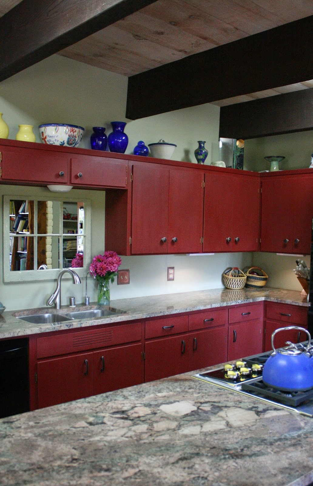 Mirror backsplash kitchen Red Chalk Paint Kitchen Cabinets