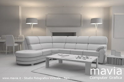 Interior design 3d - Set Fotografico Virtuale - modellazione 3d  ambientazione 3d soggiorno salotto con divano, cinema 4d Vray Rendering