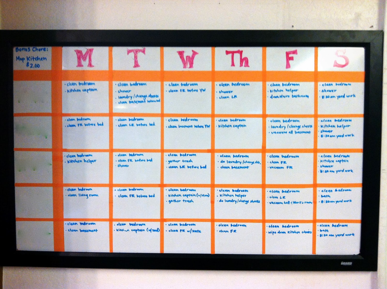 Whiteboard Chore Chart