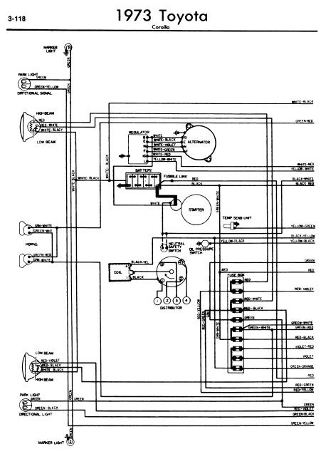 repair-manuals: Toyota Corolla 1973 Wiring Diagrams