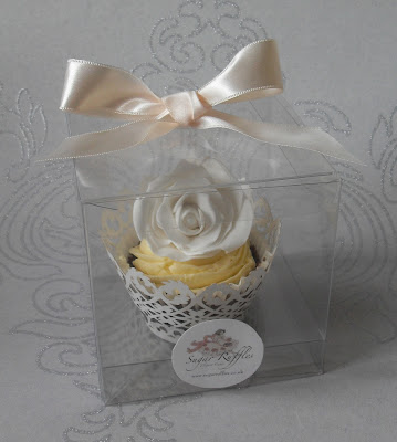 Embossed Cupcake box with window finished with a satin bow