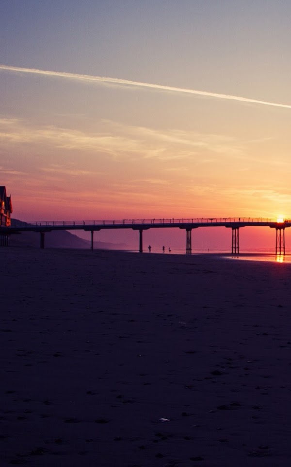 Sunset Beach Sand Twilight Bridge Android Wallpaper