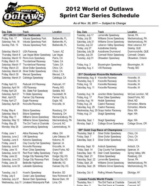 Sprint Car News Blog 2012 WoO Schedule