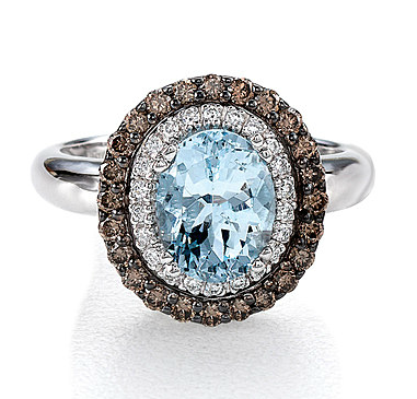 Aquamarine and Chocolate Diamond Ring in 14 Kt White Gold Lord Taylor 