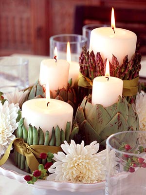 Cream colored candles on a