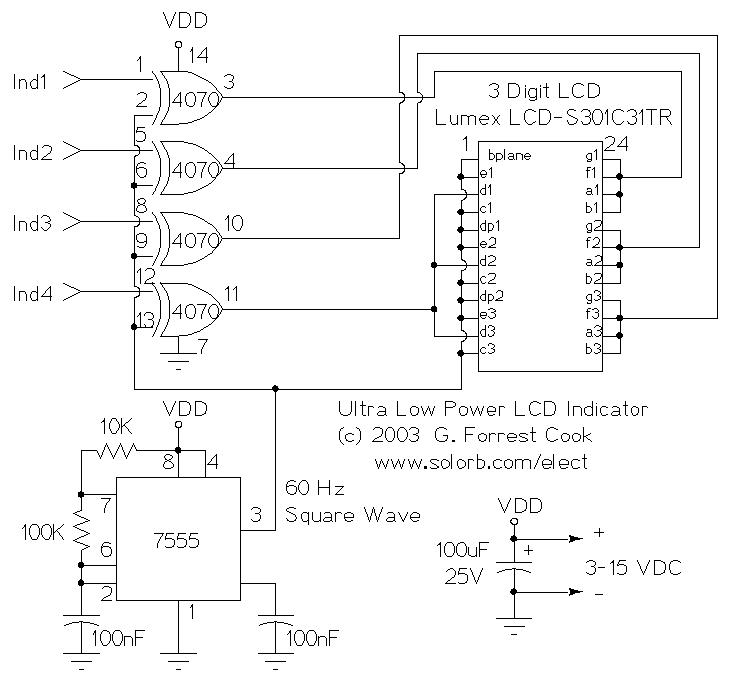Ultra Low Power LCD IndicatorElectronic DesignSchematic Circuit Power Diagram