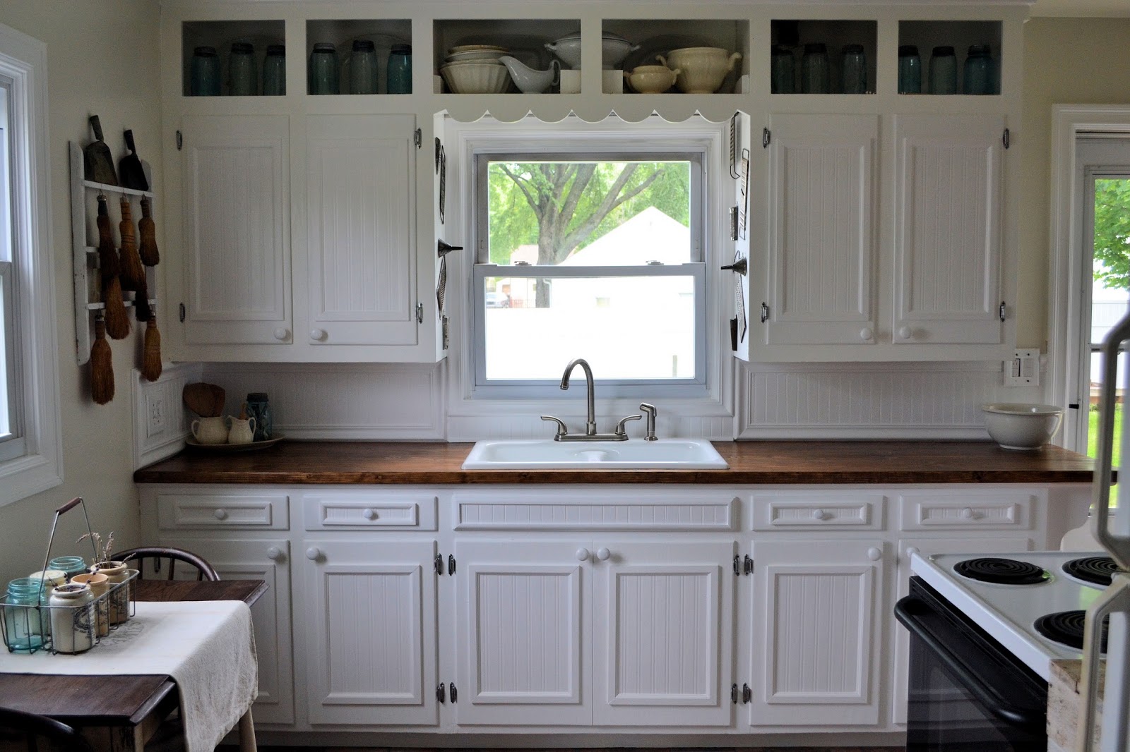 Bead board kitchen cabinets How to Dress Up Plain Kitchen Cabinets