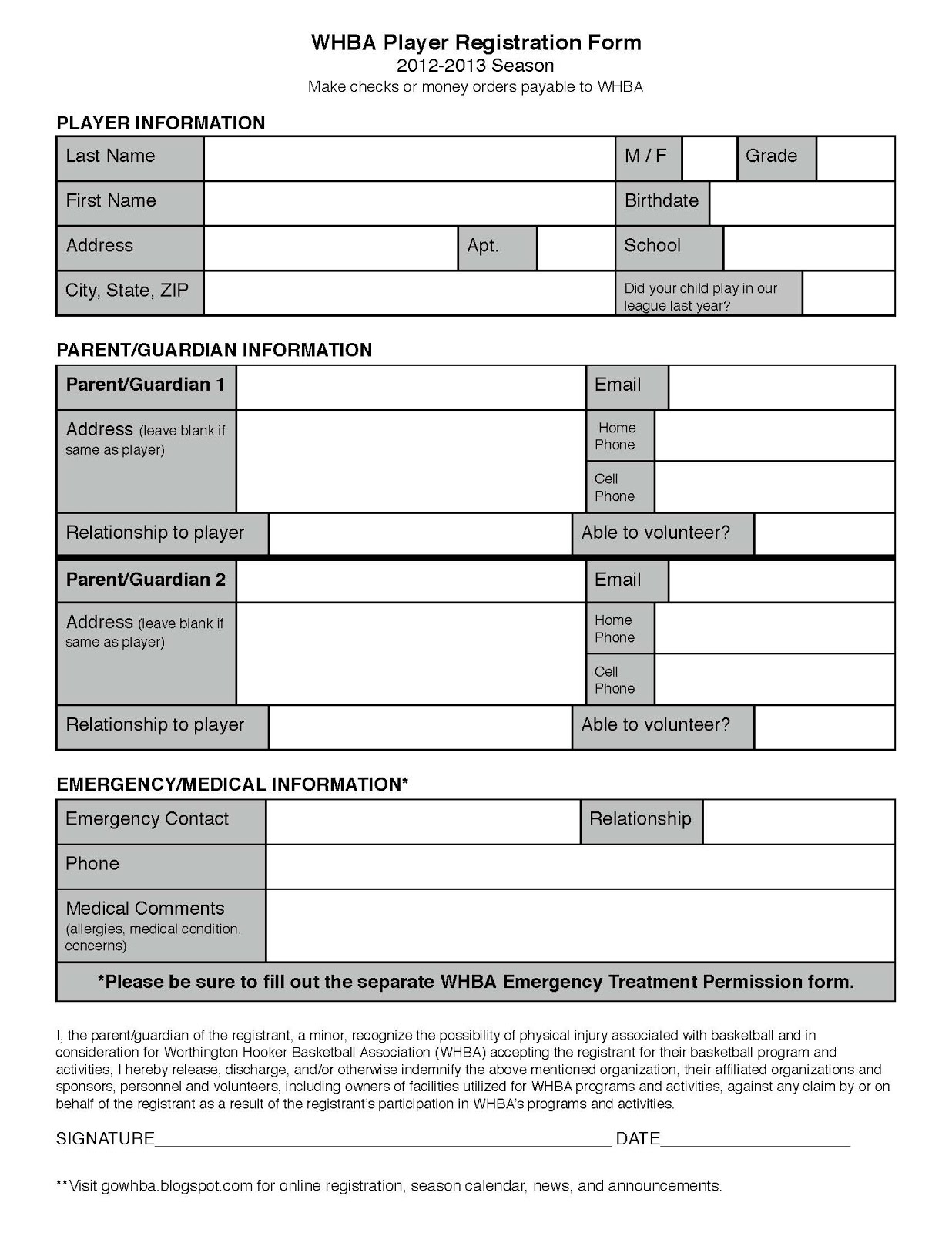 blank registration form template