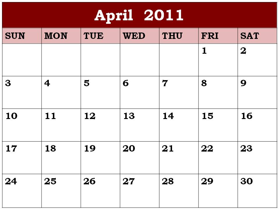 Blank April Calendar