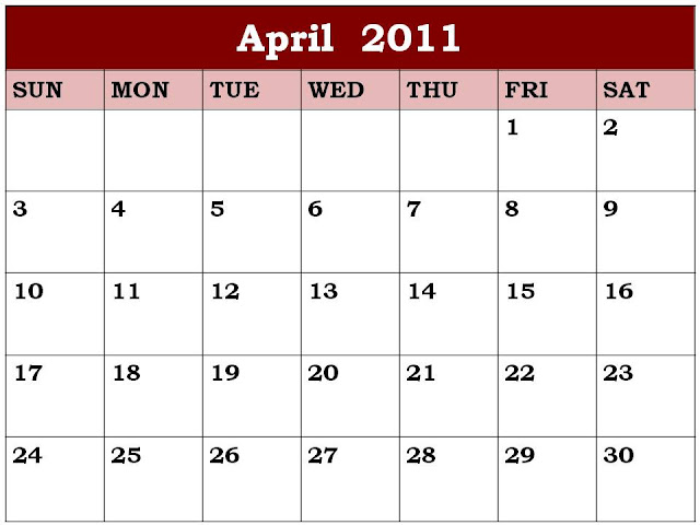 april 2011 calendar template.