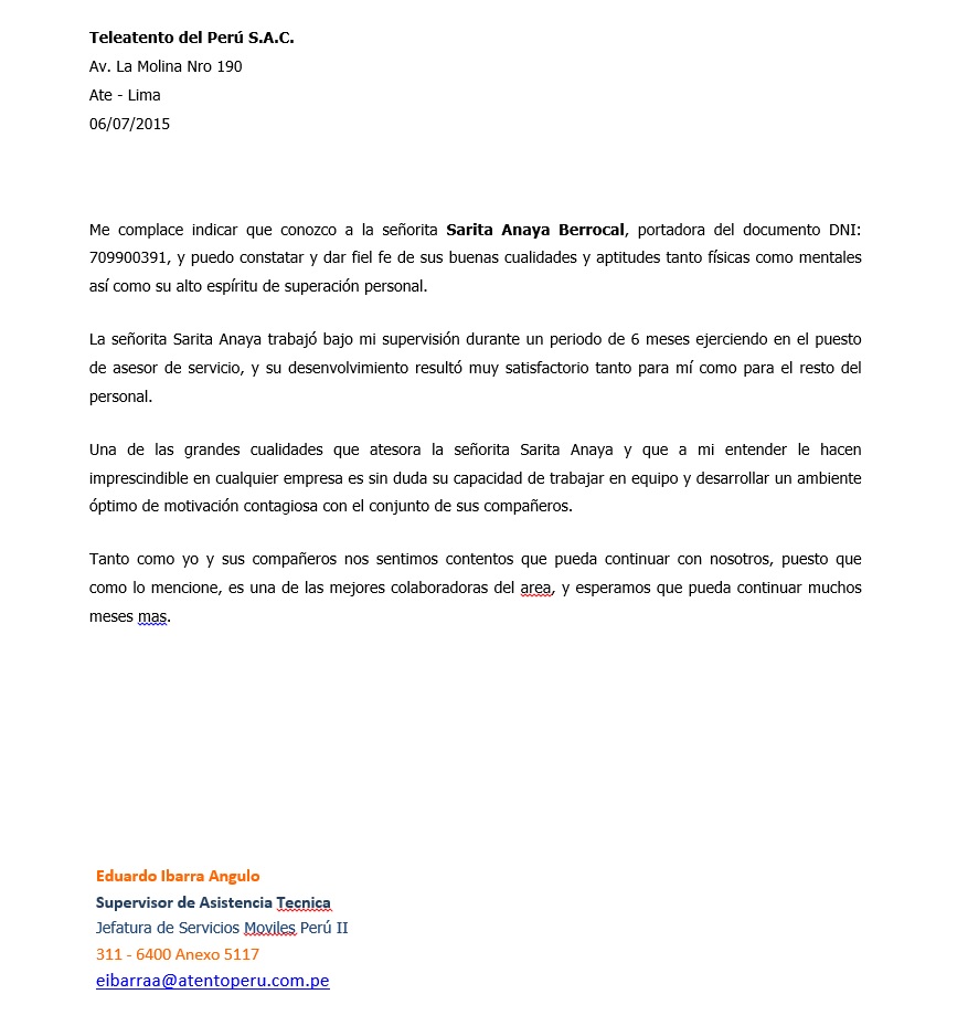 carta de referencias personal
