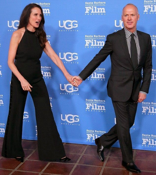 Andie MacDowell accentuates her art in a Jumpsuit with Michael Keaton
