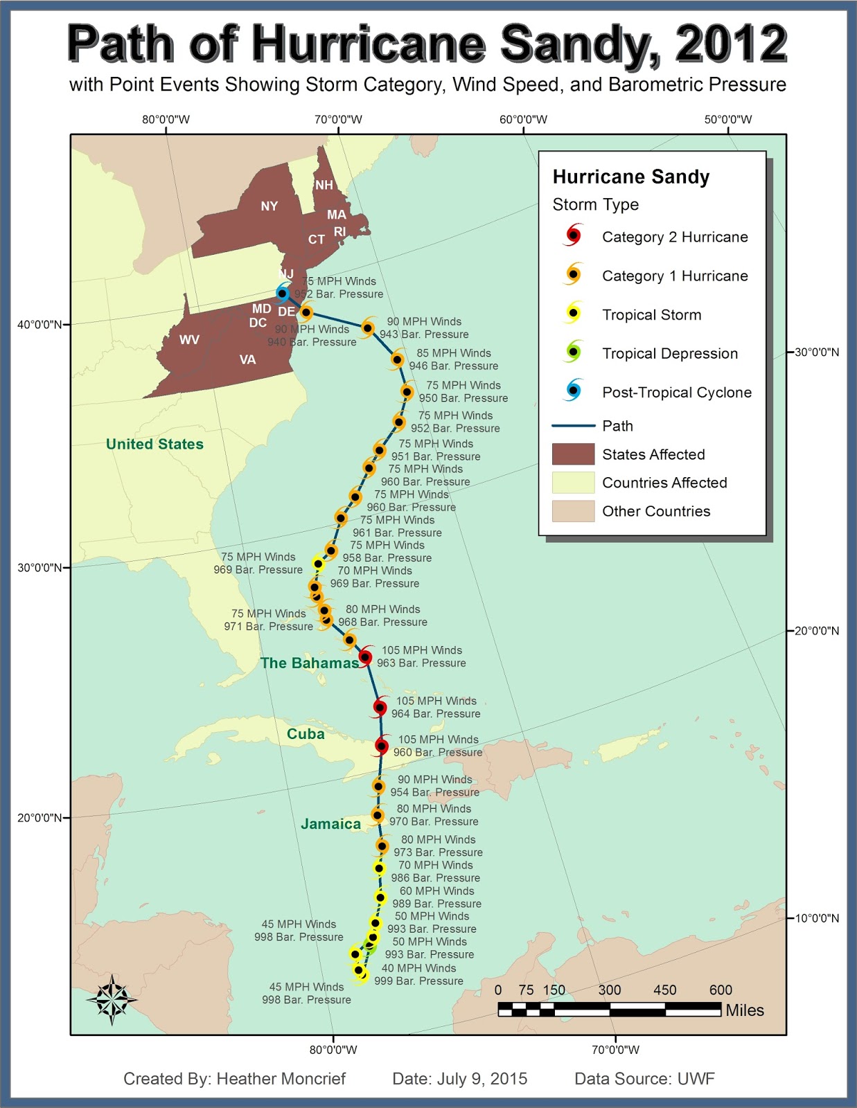 we started by mapping the path of the hurricane showing the category of the storm barometric pressure and wind speed we started by mapping the path of the hurricane showing the category of the storm barometric pressure and wind speed
