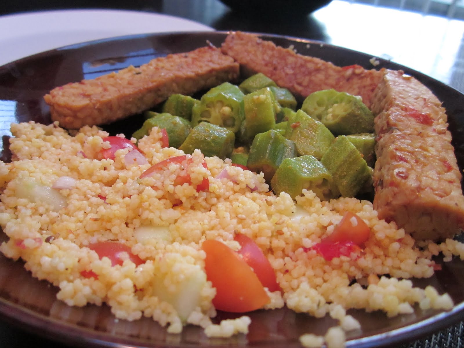 My Mess Their Kitchen Harissa Tempeh with Couscous and Sweet & Sour Okra