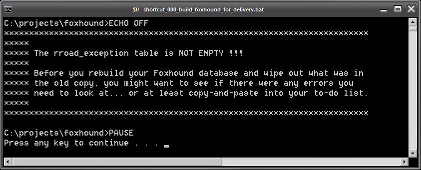 The rroad_exception table is NOT EMPTY