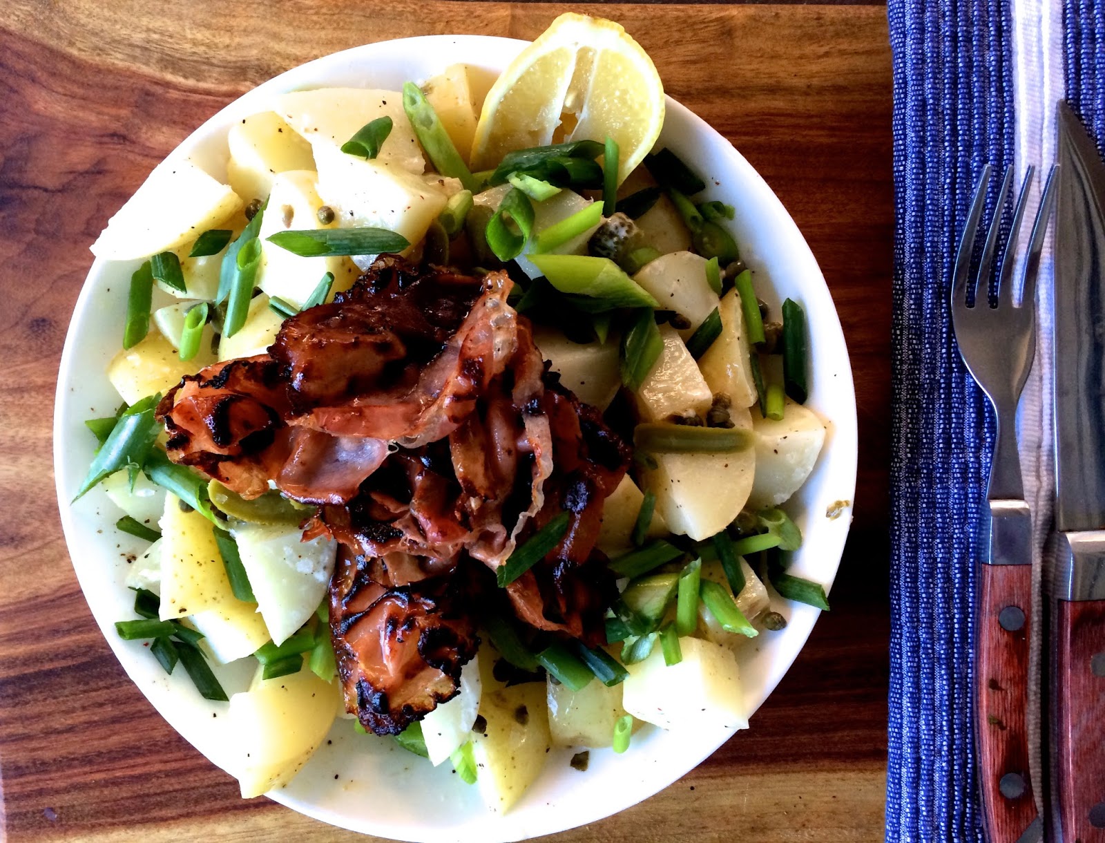 potato salad, spring onion, lemon mayo, crisp proscuitto Chic & Salt