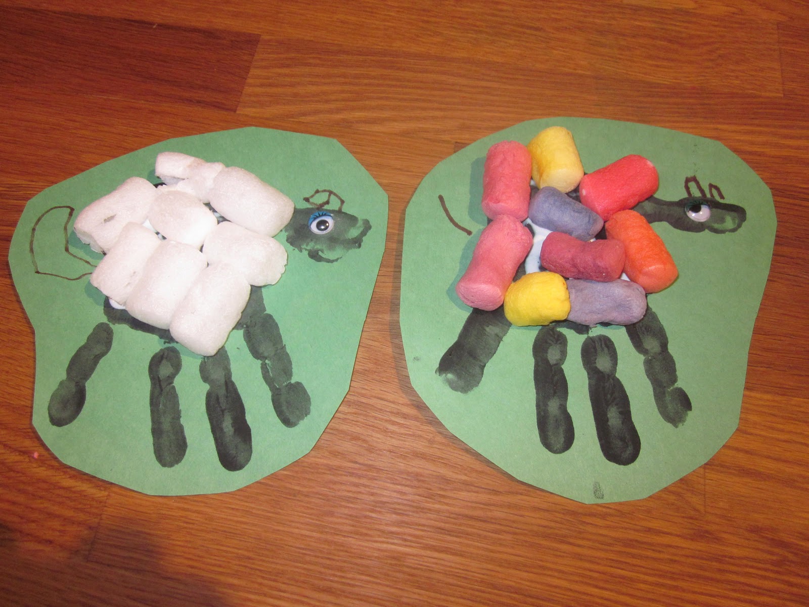 Mama's Little Muse Handprint lambs with packing peanuts