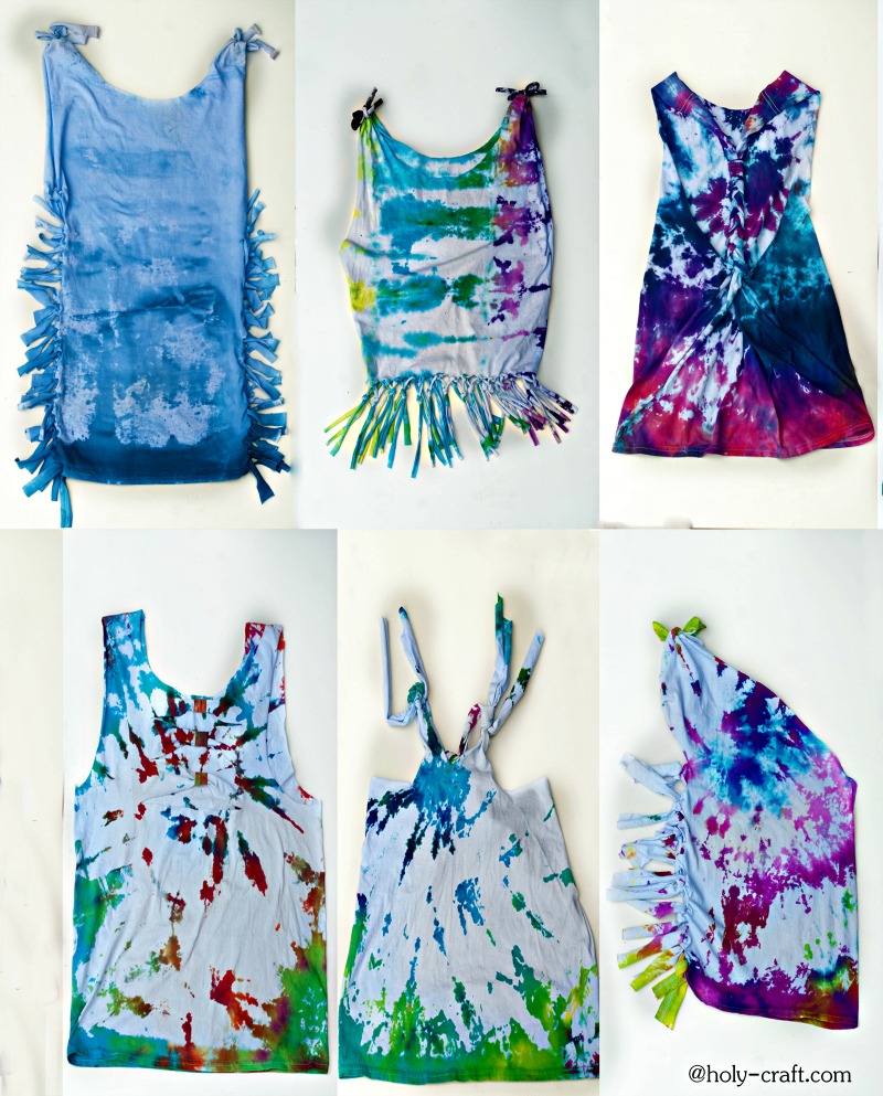 Tie Dye party with 6 different tie dye shirt restyle creations - Rachel