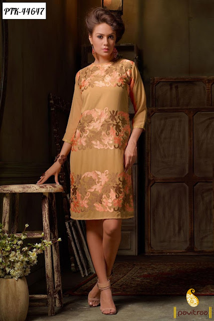 Chikoo georgette embroidery kurti online shopping at lowest price in India