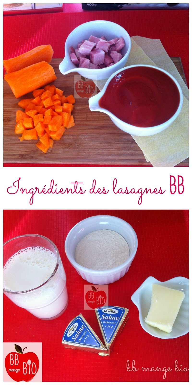 Les 1ères lasagnes de bébé : 2-3 portions Les ingrédients pour préparer 2 à 3 portions des premières lasagnes de bébé