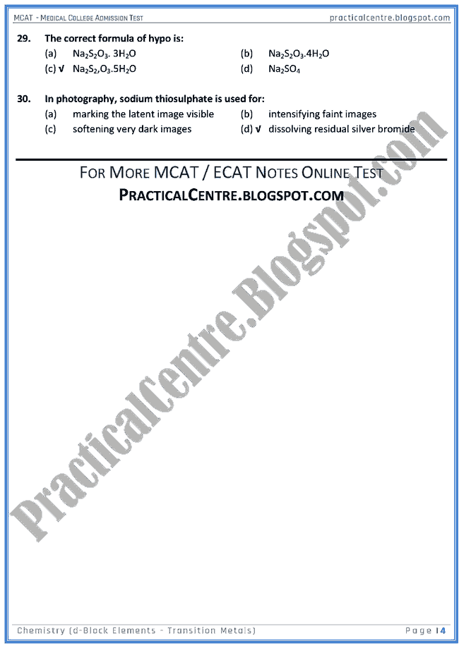 mcat-chemistry-d-block-elements---transition-metals-mcqs-for-medical-college-admission-test