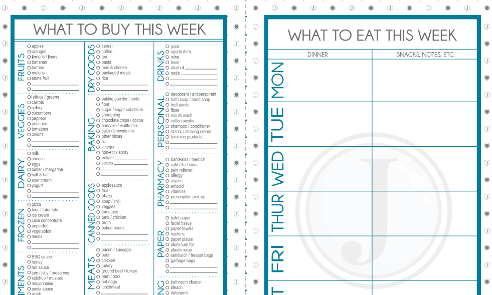 free download weekly menu grocery list template programs