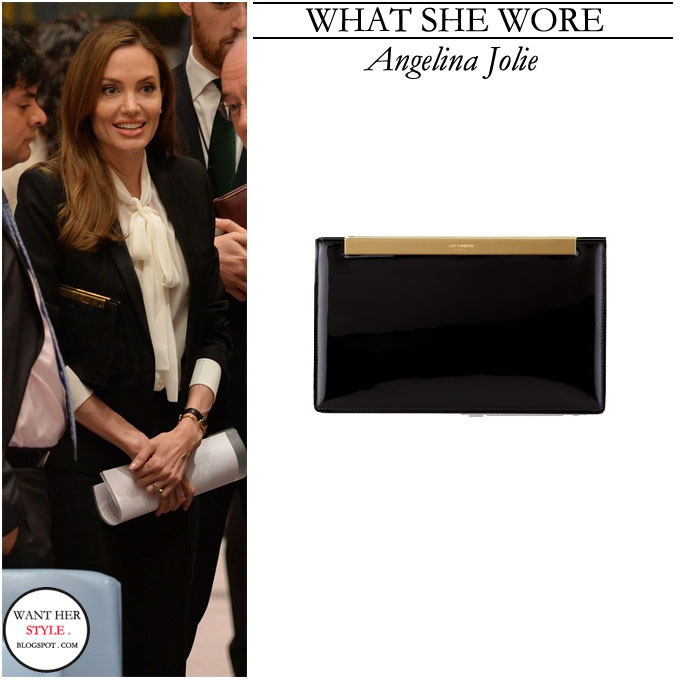 WHAT SHE WORE: Angelina Jolie with black and gold clutch at the UN  Headquarters in New York on June 24 ~ I want her style - What celebrities  wore and where to