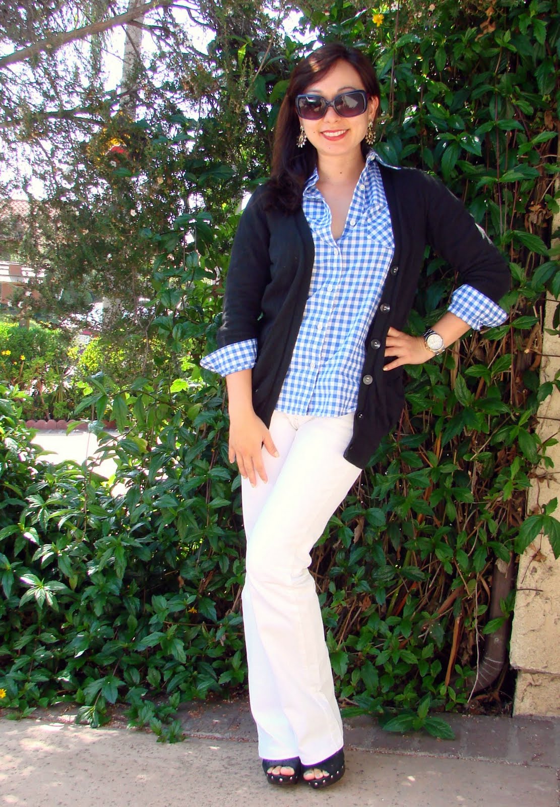 Spinning Threads Gingham Shirt and White Jeans Thrifty Thursday