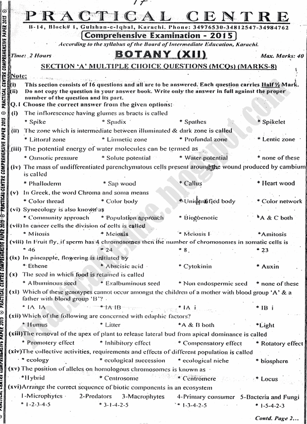 practical centre Preparation papers 2015 class 12th