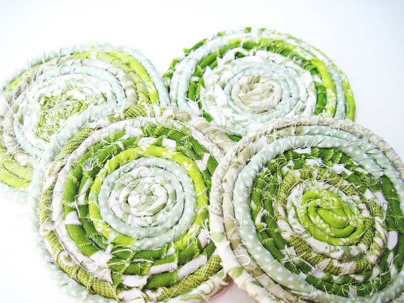 Two Shades of Pink Fabric Coil Coasters I ♥ Green!