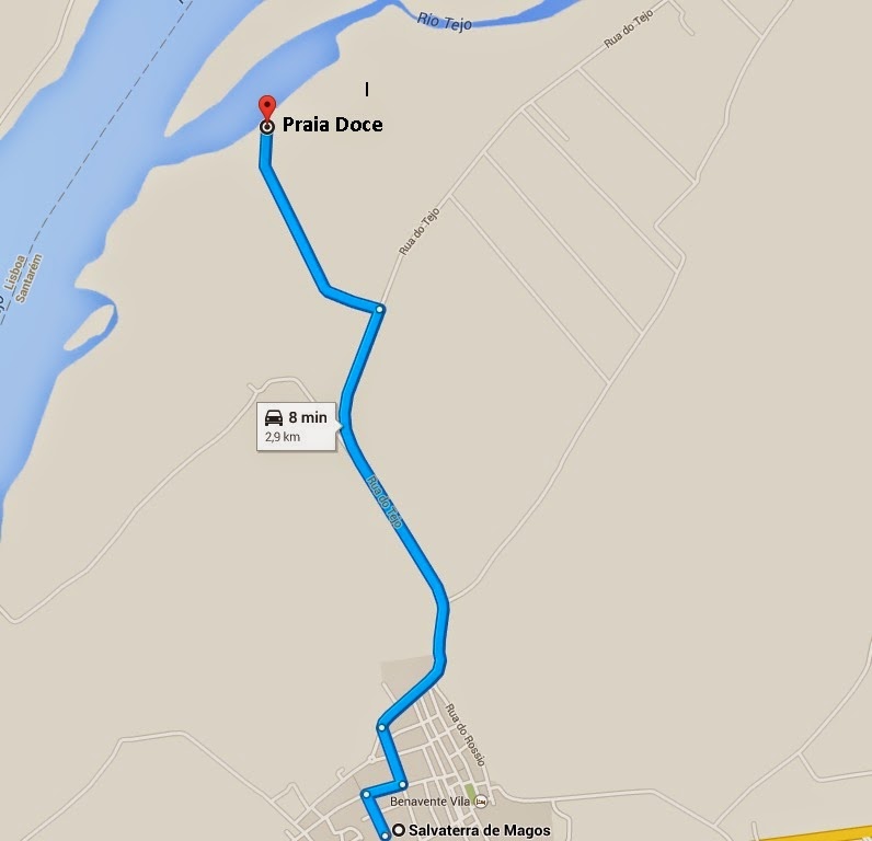 Mapa para a praia Doce em Salvaterra de Magos Mapa para a praia Doce em Salvaterra de Magos