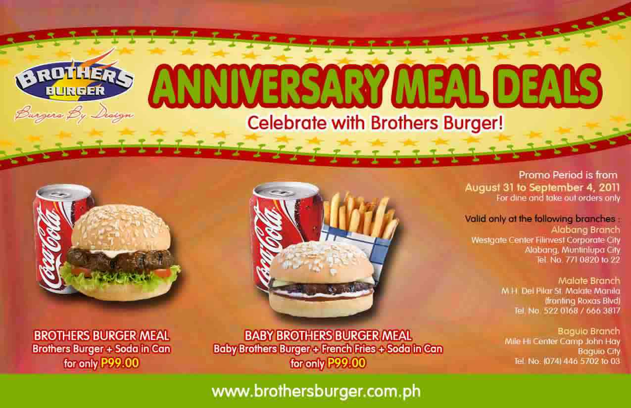 Manila Shopper Brothers Burger's Anniv Promo at Alabang, Malate & Baguio