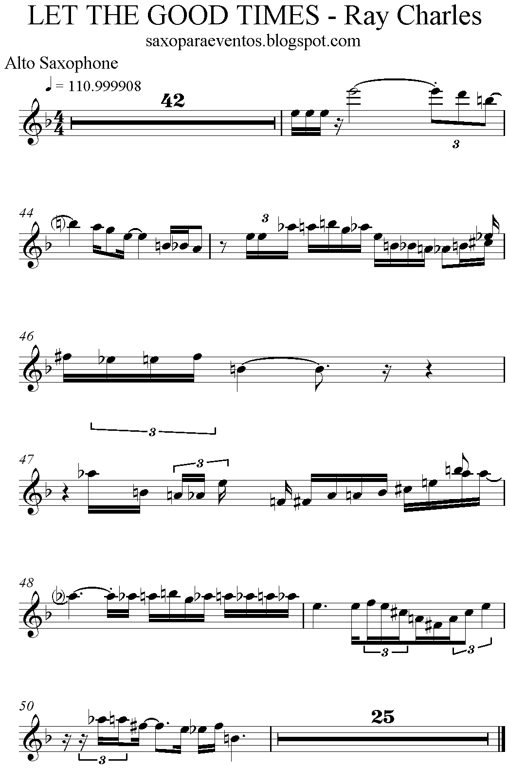 Sax solo theme let the good time roll by Ray Charles (Sheet music free
