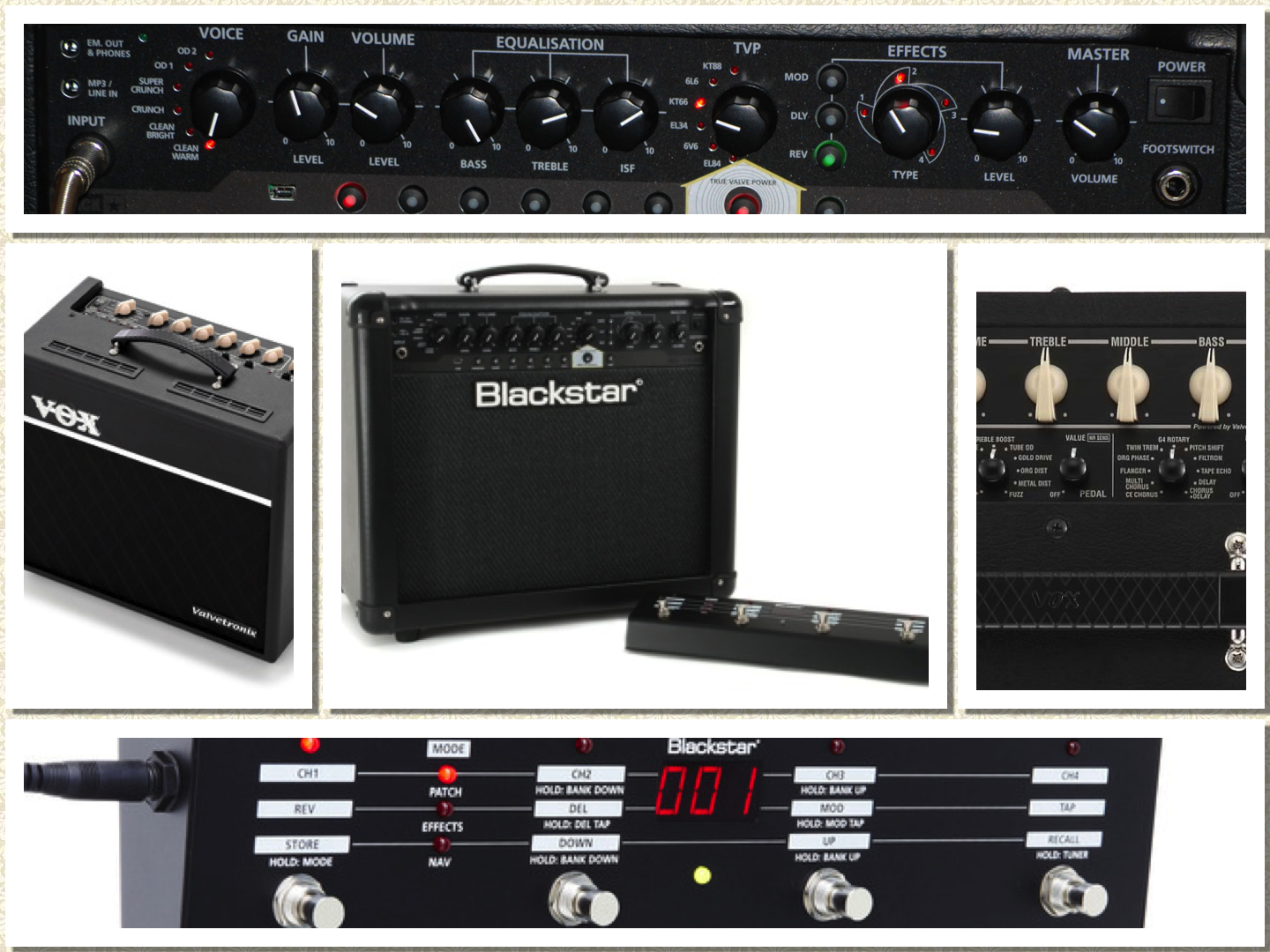 Mid Life Crisis Man Choosing a guitar amplifier for use at home.