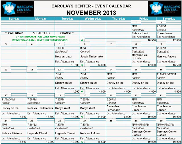 Barclays Center releases event calendar for October/November/December