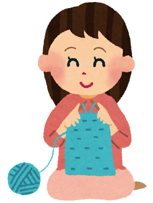 編み物をする女性のイラスト