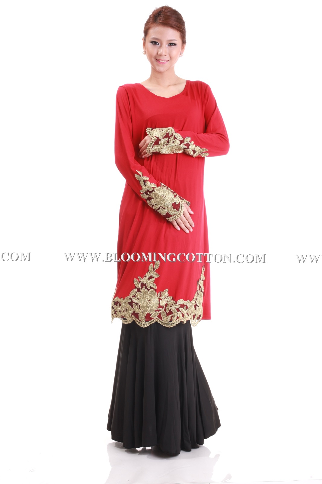 BLOOMING COTTON: Modern Colorful Baju Kurung Gold Kerawang Set Code: 7307-8