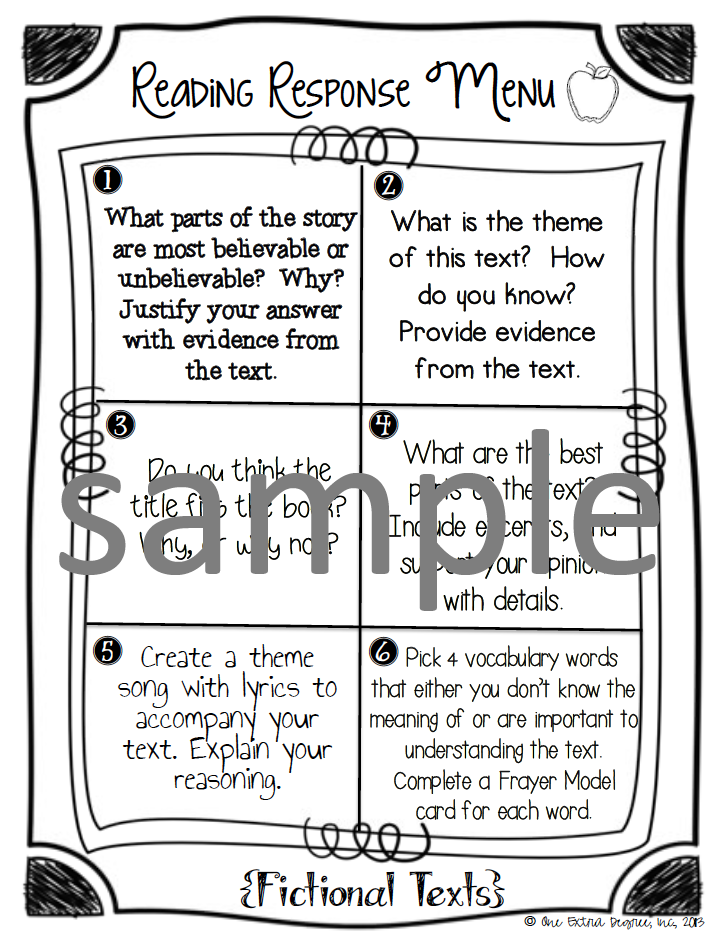 Reading Response Menus A Recipe for Reading Success! One Extra Degree