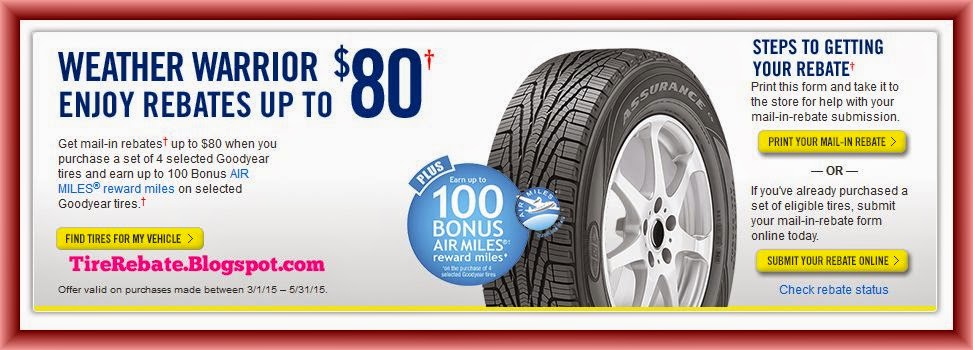 Where can you apply for a rebate on Goodyear tires?