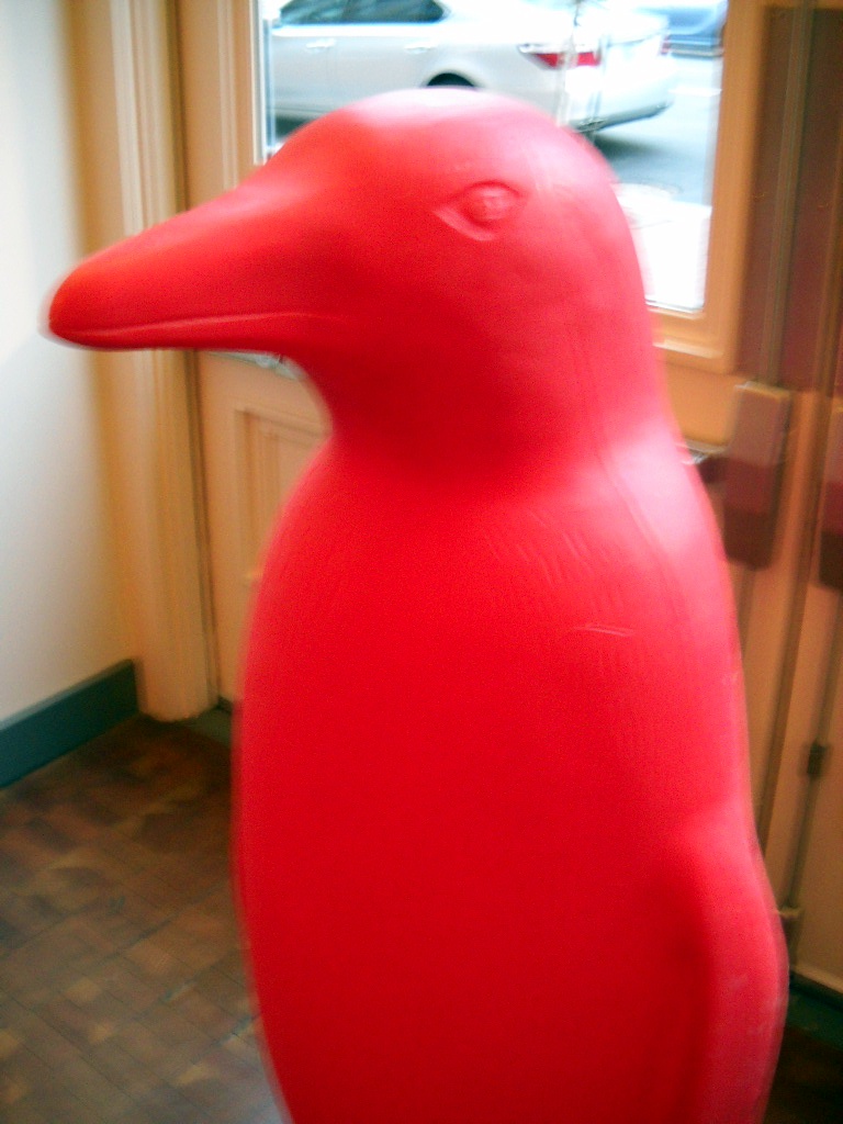 a red penguin