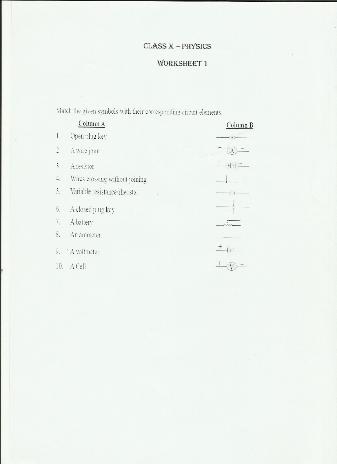 Worksheets Physics | 10TH F