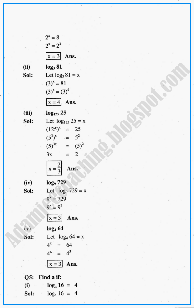 Adamjee Coaching Logarithms Question Answers Mathematics Notes for
