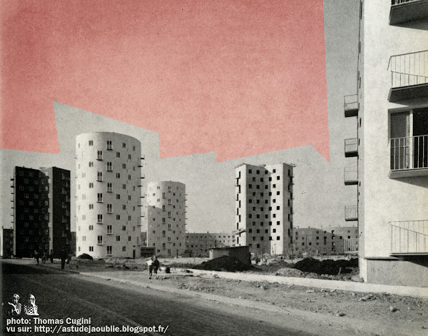 Bobigny - Cité de l'Abreuvoir - Avenue Edouard Vaillant.  Architectes: Emile Aillaud, Jean Vèdres  Polychromie: L. Vèdres, Fabio Rieti  Projet / Construction: 1952 à 1962