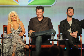 Christina Aguilera, Blake Shelton, Adam Levine of NBC's The Voice