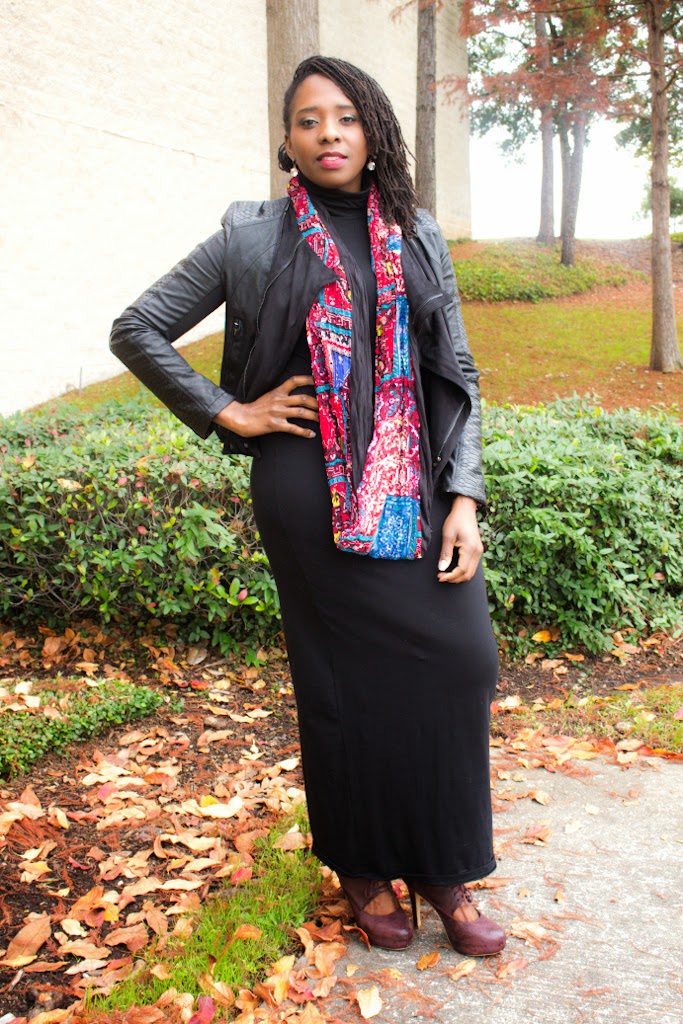 My Wallet, My Style Turtleneck Maxi and colorful Scarf Fall Fashion