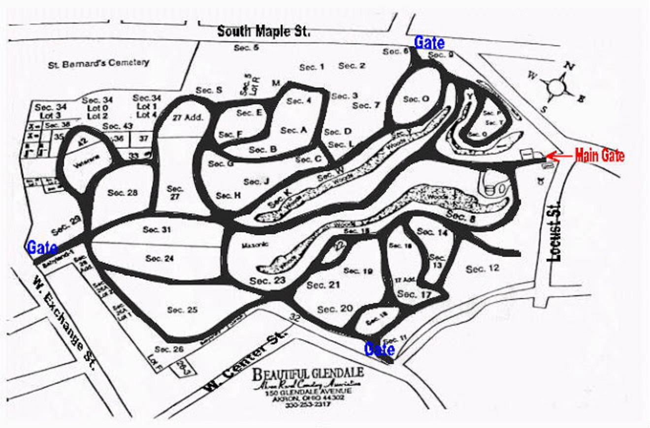 Map of Glendale Cemetery Today